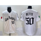 Los Angeles Dodgers #50 Mookie Betts White CONTON Mexico 2025 LA Gothic Style With Fernando Patch Vapor Premier Limited Stitched Jersey