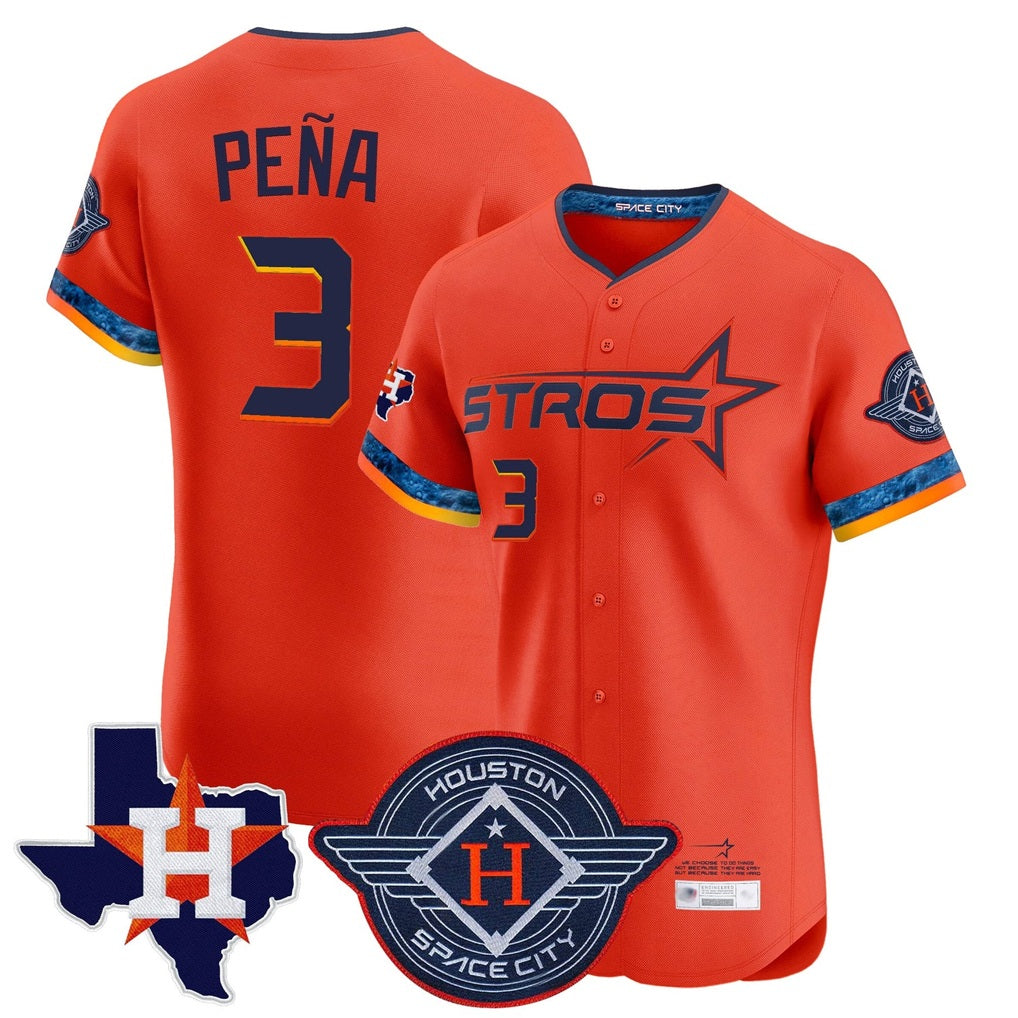 Houston Astros #3 Jeremy Pena Player Orange CONTON City Connect Texas Patch Vapor Premier Limited Elite Home Stitched Jerseys