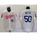 Los Angeles Dodgers #50 Mookie Betts White Pink CONTON Vin & Kobe Patch Stitched Jerseys