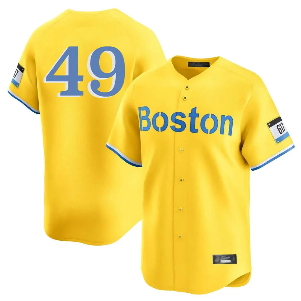 Boston Red Sox #49 Tim Wakefield Player Yellow CONTON Limited Home Game Stitched Jerseys1