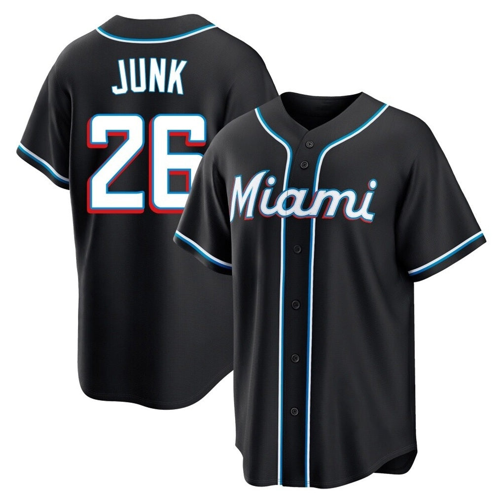 Miami Marlins #26 Janson Junk Player Black CONTON Fashion Out Home Game Stitched Jerseys