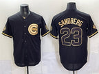 Chicago Cubs #23 Ryne Sandberg Black Gold CONTON 150th Anniversary Patch Stitched Jersey