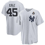 New York Yankees #45 Gerrit Cole White CONTON 2024 World Series With Name Cool Base Stitched Jersey
