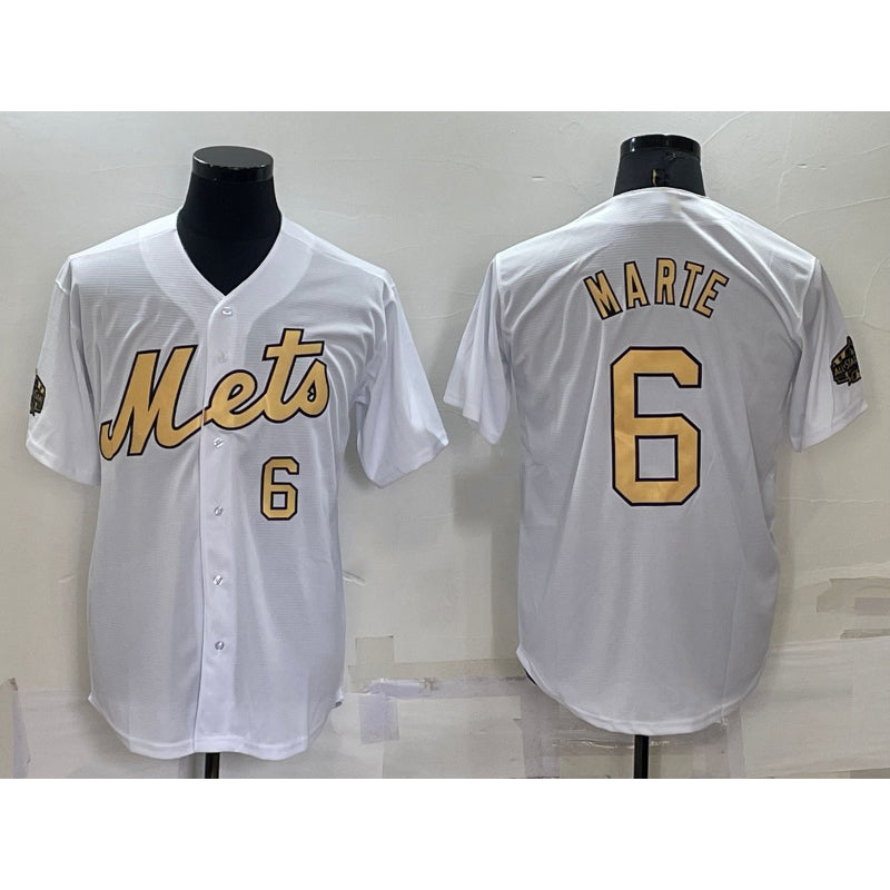 New York Mets #6 Starling Marte Number White CONTON 2022 All Star Stitched Cool Base Jersey