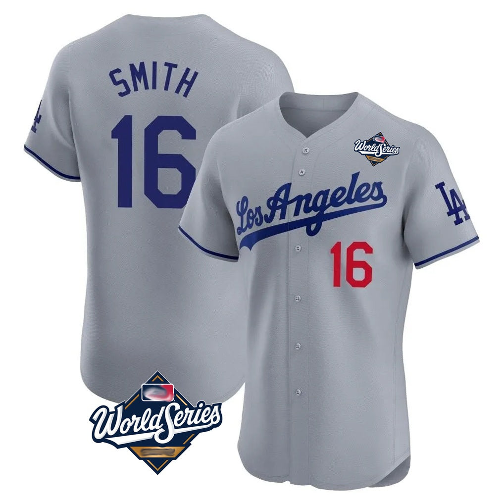 Los Angeles Dodgers #16 Will Smith Player Gray CONTON World Series Limited Elite Home Stitched Jerseys