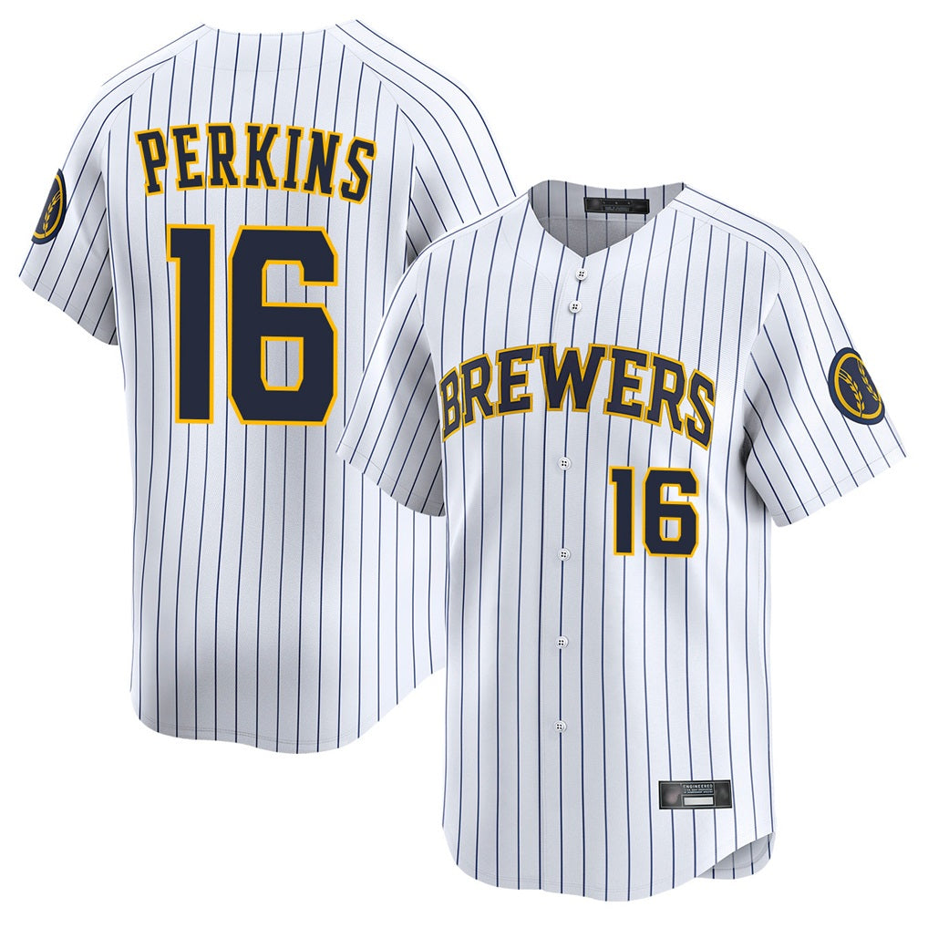 Milwaukee Brewers #16 Blake Perkins Player White CONTON Stripes Home Limited Game Stitched Jerseys