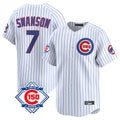 Chicago Cubs #7 Dansby Swanson Player White CONTON 150th Anniversary Limited Home Game Stitched Jerseys