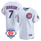 Chicago Cubs #7 Dansby Swanson Player White CONTON 150th Anniversary Limited Home Game Stitched Jerseys