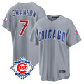 Chicago Cubs #7 Dansby Swanson Player Gray CONTON 150th Anniversary Home Game Stitched Jerseys