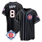 Chicago Cubs #8 Ian Happ Player Black CONTON Fashion Out 150th Anniversary Game Stitched Jerseys