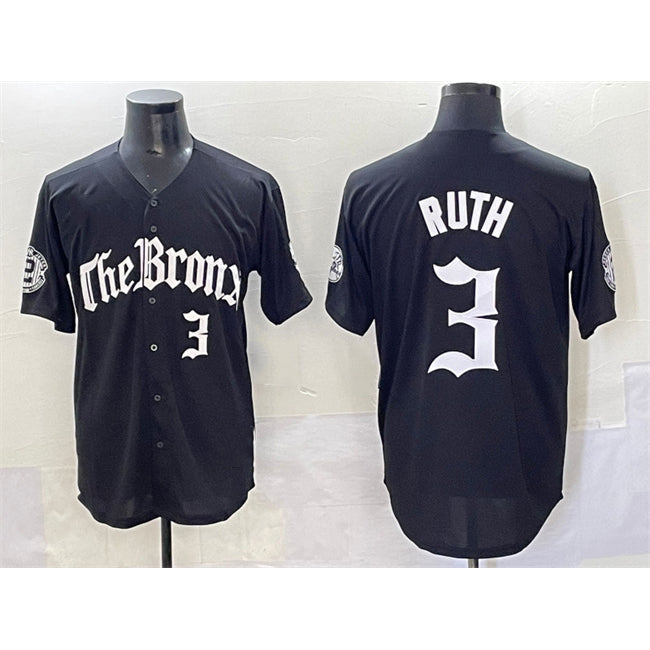 New York Yankees #3 Babe Ruth Black CONTON 'Gothic Legacy Edition' Vapor Premier Limited Stitched Jersey