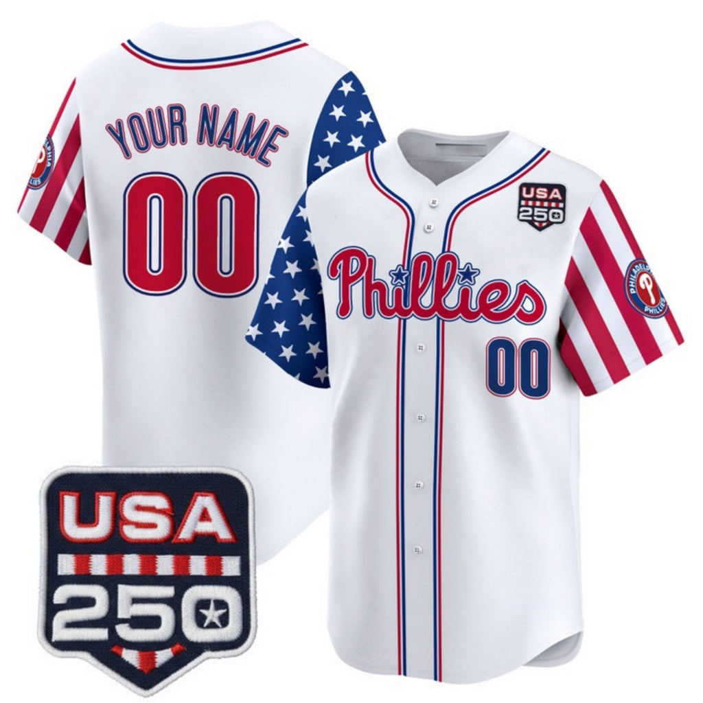 Custom Philadelphia Phillies America 250 Edition Vapor Premier Limited White CONTON Stitched Jerseys-1