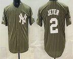 New York Yankees #2 Derek Jeter Olive CONTON Pinstripe 2026 Armed Forces Day Salute To Service Jersey