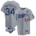 Los Angeles Dodgers #34 Fernando Valenzuela Player Gray CONTON World Series Game Home Stitched Jerseys