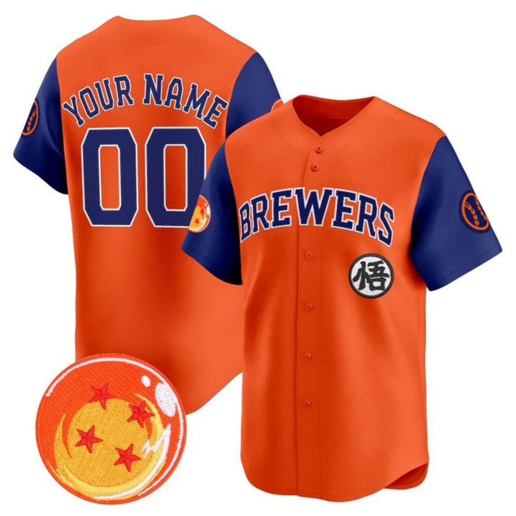 Custom Milwaukee Brewers x Dragon Ball Royal Orange CONTON Vapor Premier Limited Jersey - All Stitched
