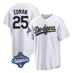 Los Angeles Dodgers #25 Tommy Edman Player Gold White CONTON World Series Meet 2026 Collection Stadium Game Stitched Jerseys