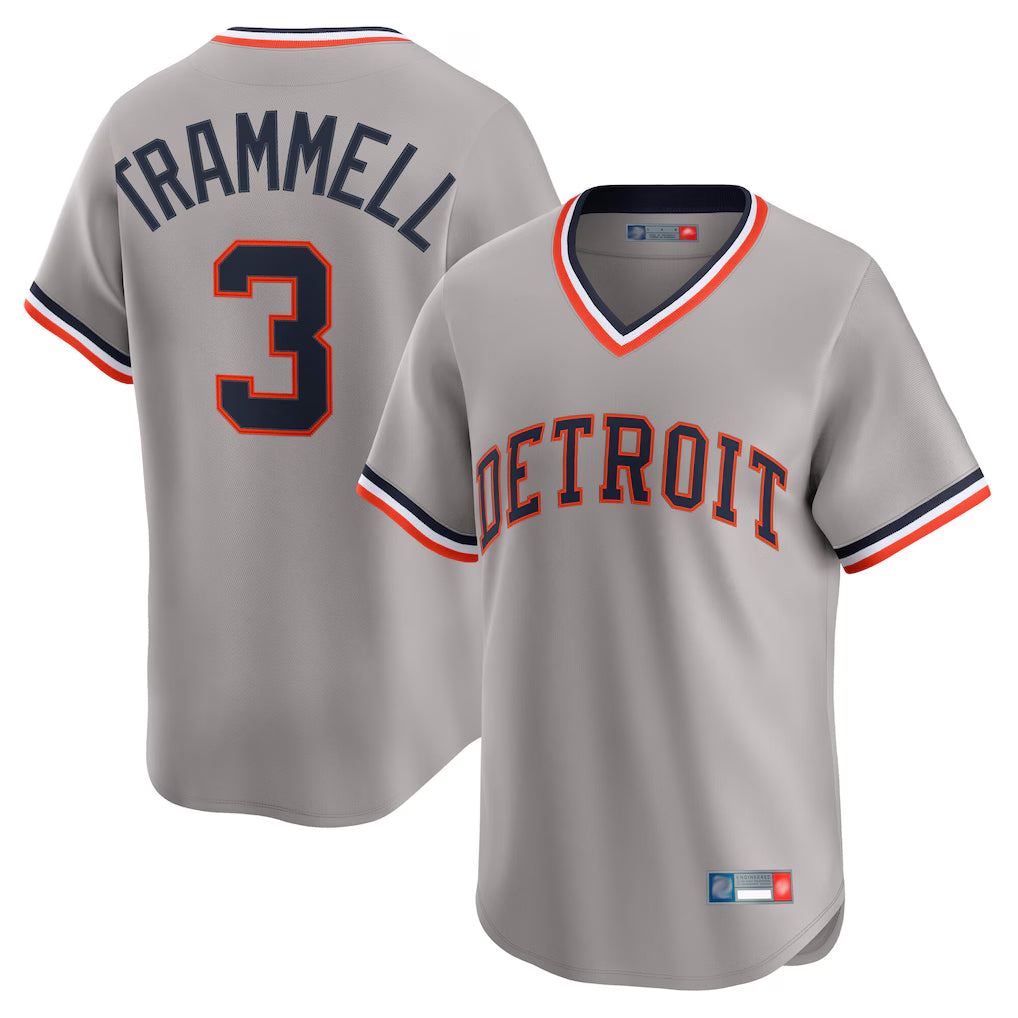 Detroit Tigers #3 Alan Trammell Player Gray CONTON Cooperstown T-shirt Home Game Stitched Jerseys