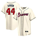 Atlanta Braves #44 Hank Aaron Player Cream CONTON Home Game Stitched Jerseys