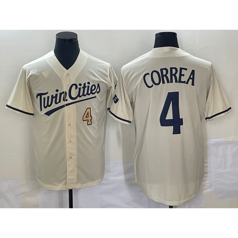 Minnesota Twins #4 Carlos Correa Number Cream CONTON 2022 City Connect Cool Base Stitched Jersey