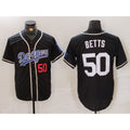 Los Angeles Dodgers #50 Mookie Betts Number Black CONTON White Cool Base Stitched Jersey 2