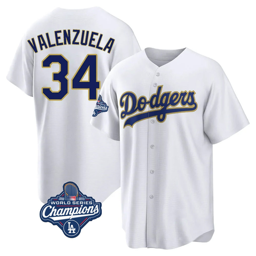 Los Angeles Dodgers #34 Fernando Valenzuela Player Gold White CONTON World Series Meet 2026 Collection Stadium Game Stitched Jerseys