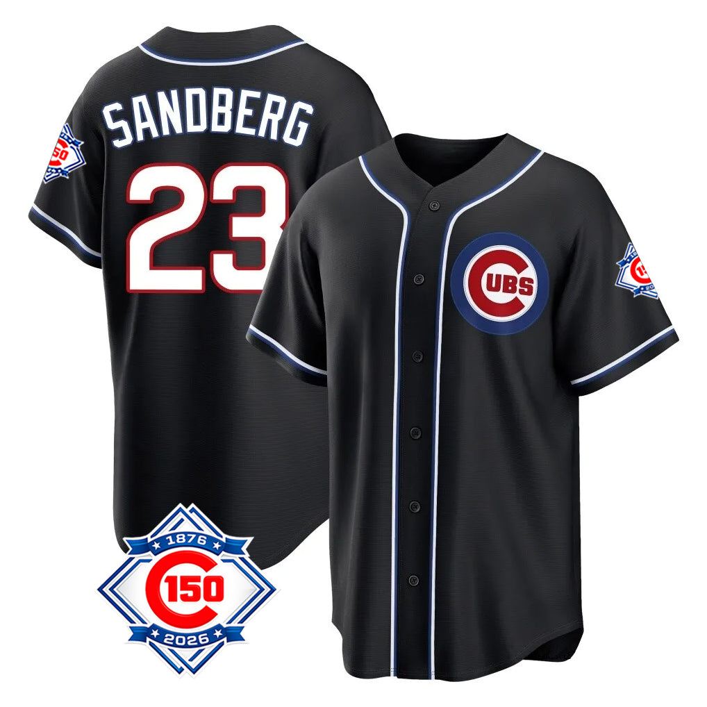 Chicago Cubs #23 Ryne Sandberg Player Black CONTON Fashion Out 150th Anniversary Game Stitched Jerseys