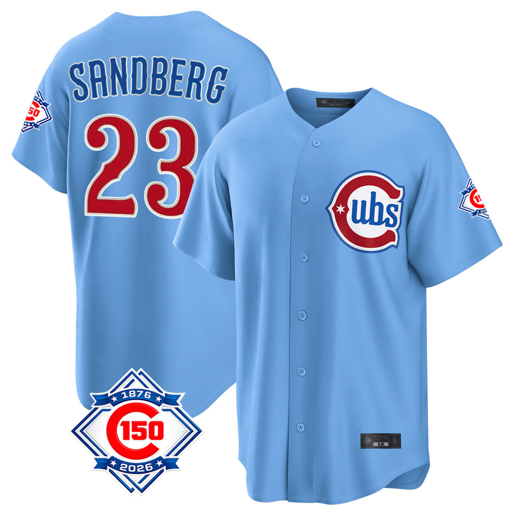 Chicago Cubs #23 Ryne Sandberg Player Light Blue CONTON 150th Anniversary Home Game Stitched Jerseys