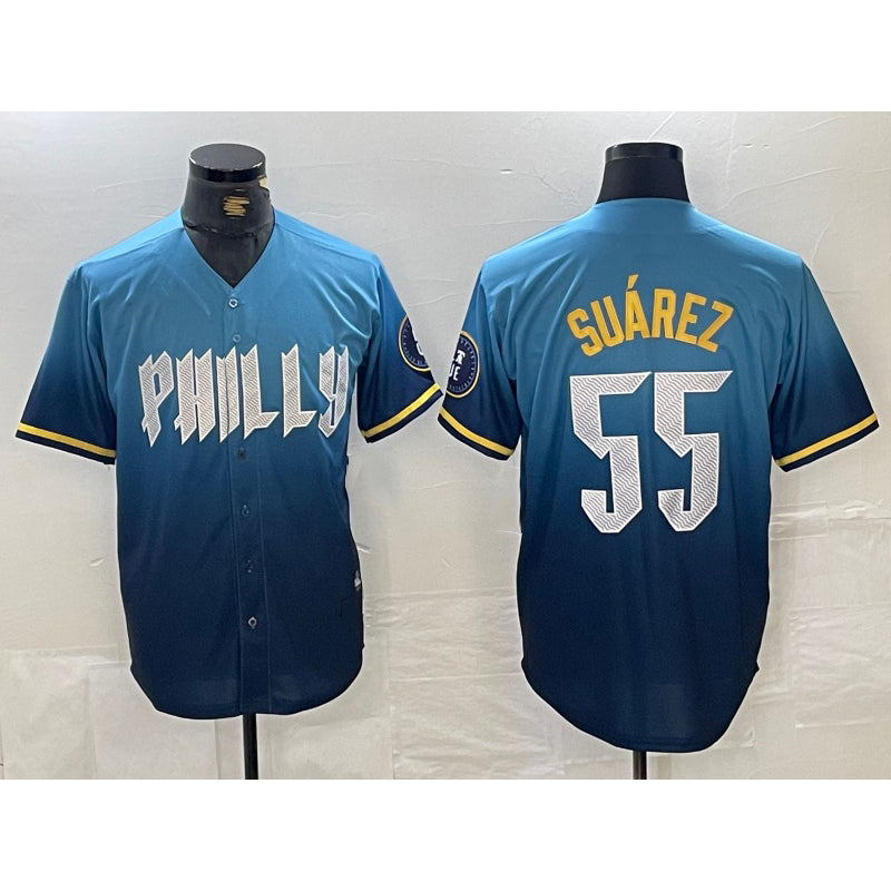 Philadelphia Phillies #55 Ranger Suarez Blue CONTON 2024 City Cool Base Jersey