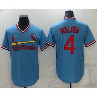 St. Louis Cardinals #4 Yadier Molina Light Blue CONTON Pullover Cooperstown Collection Stitched Jersey