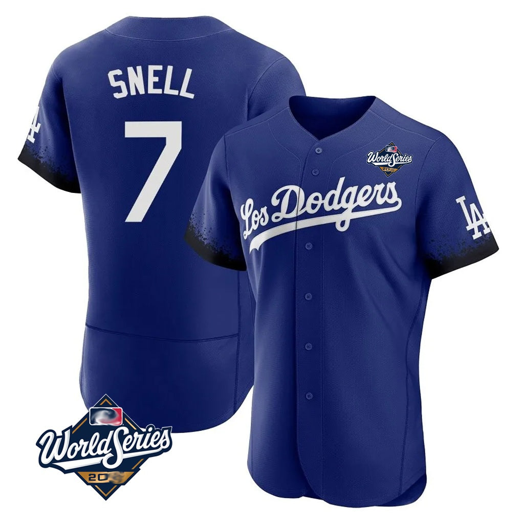 Los Angeles Dodgers #7 Blake Snell Player Royal CONTON City Connect Elite World Series Home Stitched Jerseys