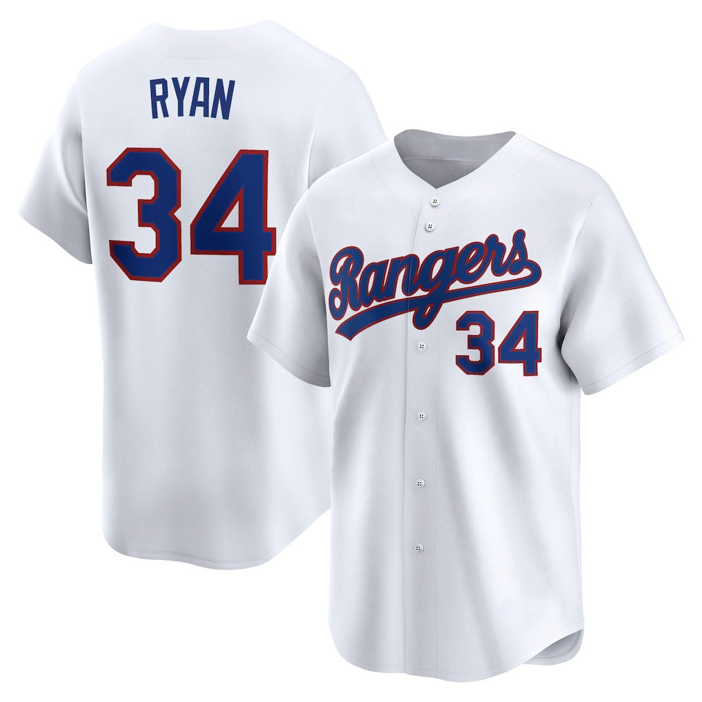 Texas Rangers #34 Nolan Ryan White CONTON Throwback Cooperstown Collection Limited Jersey