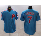 Philadelphia Phillies #7 Trea Turner Blue CONTON Cooperstown Throwback Cool Base Jersey