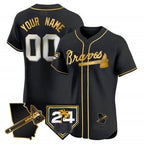 Custom Atlanta Braves 2024 Spring Training & Georgia Patch Vapor Premier Elite Jersey ¨C Black Gold CONTON