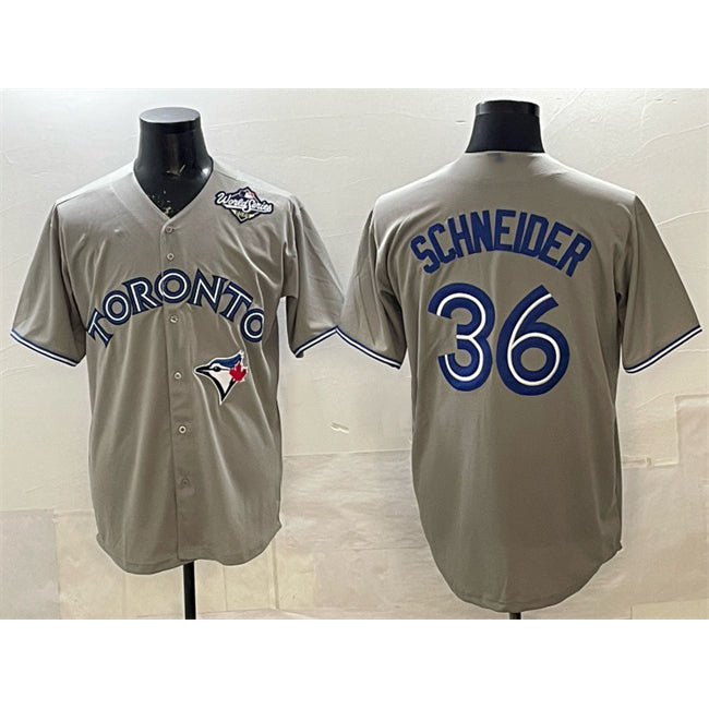 Toronto Blue Jays #36 Davis Schneider Gray CONTON 2025 World Series Cool Base Stitched Jersey