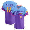 Colorado Rockies #17 Todd Helton Player Purple-Light Blue CONTON City Connect Limited Elite Home T-shirt Stitched Jerseys