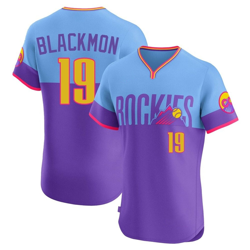 Colorado Rockies #19 Charlie Blackmon Player Purple-Light Blue CONTON City Connect Limited Elite Home T-shirt Stitched Jerseys