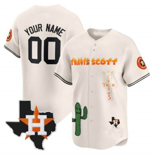Custom Houston Astros Cactus Jack Patch Vapor Premier Limited Jersey V9 ¨C Stitched-Cream CONTON