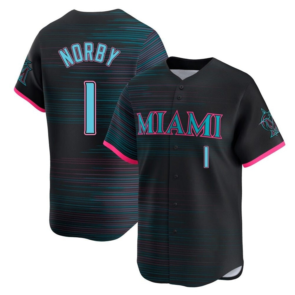 Miami Marlins #1 Connor Norby Player Black CONTON City Connect Home Limited Stitched Jerseys