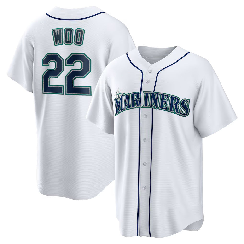 Seattle Mariners #22 Bryan Woo White CONTON Home Replica Jersey