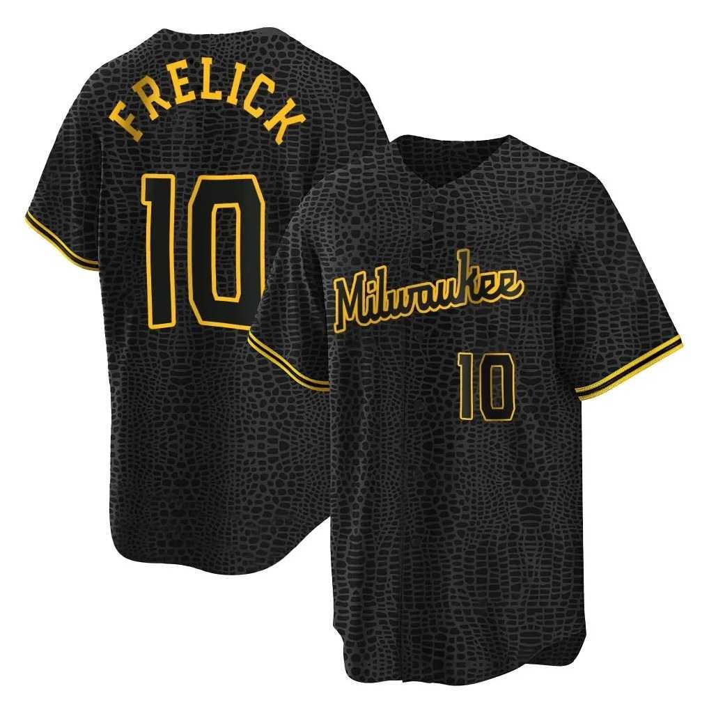 Milwaukee Brewers #10 Sal Frelick Player Black CONTON Snake Skin City Home Game Stitched Jerseys