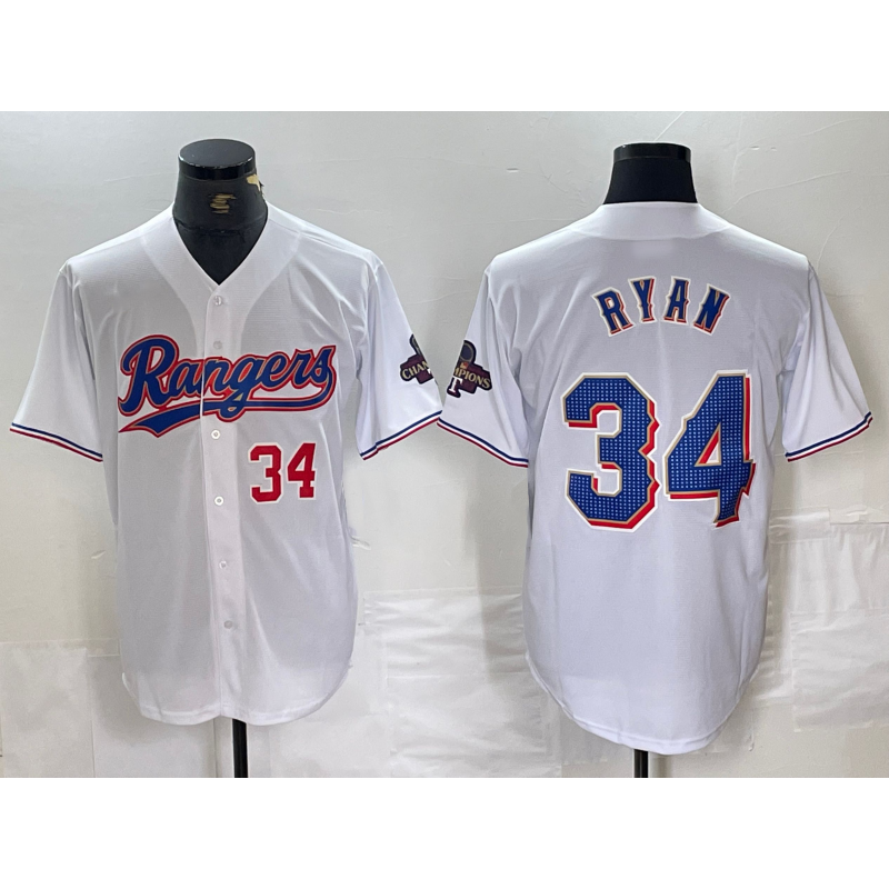 Texas Rangers #34 Nolan Ryan Number White CONTON 2024 Gold Collection Limited Cool Base Jersey 2