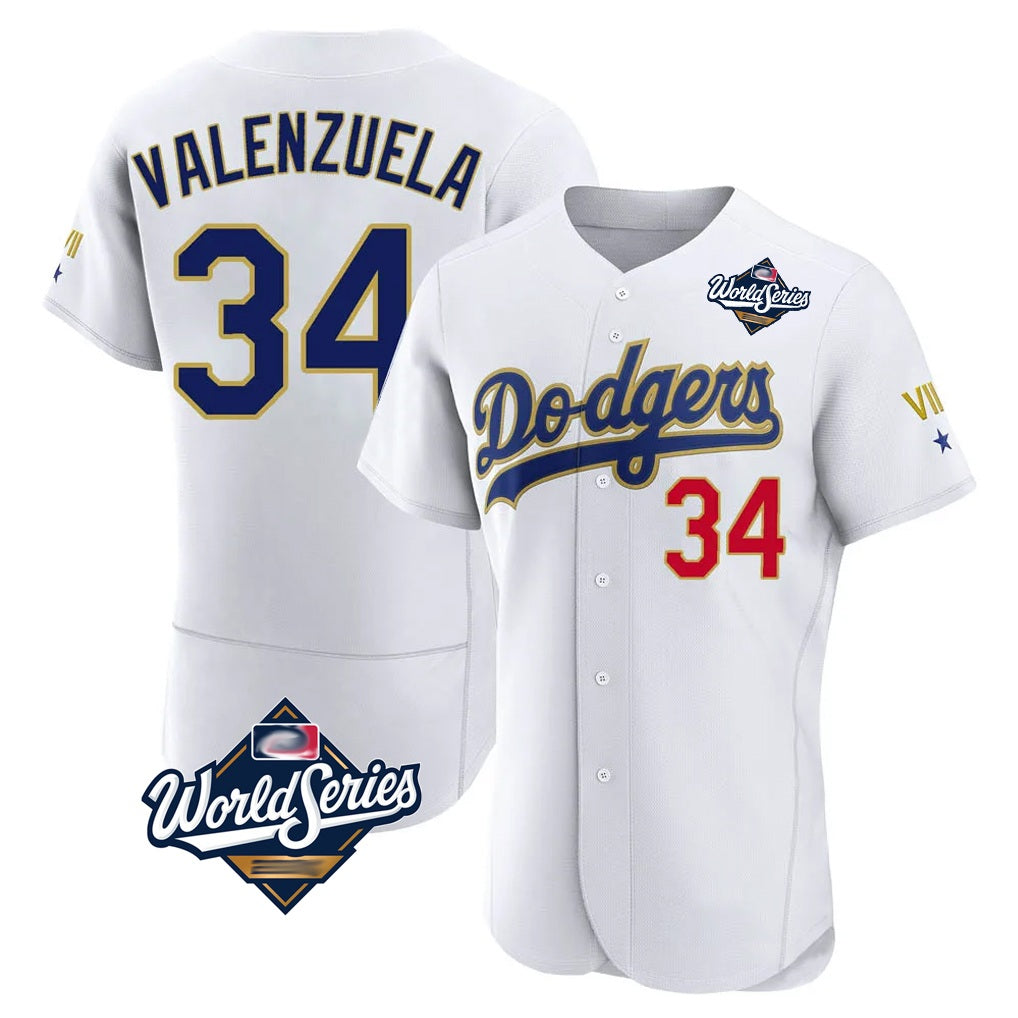 Los Angeles Dodgers #34 Fernando Valenzuela Player Gold White CONTON World Series 2026 Collection Stadium Limited Elite Stitched Jerseys
