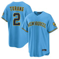 Milwaukee Brewers #2 Brice Turang Player Light Blue CONTON Road Stadium Game Stitched Jerseys