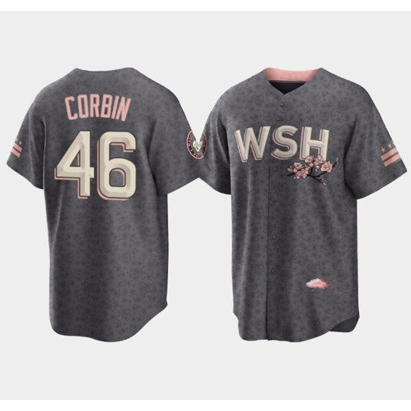 Washington Nationals #46 Patrick Corbin 2022 Grey CONTON City Connect Cherry Blossom Cool Base Stitched Jersey