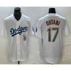 Los Angeles Dodgers #17 Shohei Ohtani White Green CONTON Stitched Cool Base Jersey 2