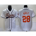 Detroit Tigers #28 Javier B¨¢ez CONTON White Cool Base Stitched Jersey