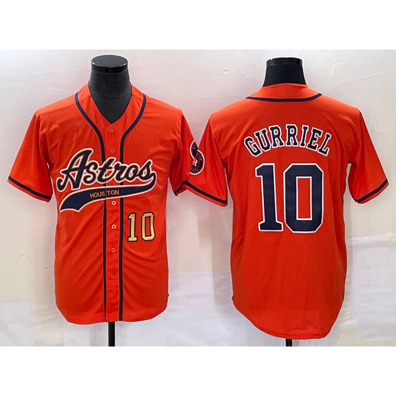 Houston Astros #10 Yuli Gurriel Number Orange CONTON With Patch Cool Base Stitched Jersey