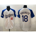 Los Angeles Dodgers #18 Yoshinobu Yamamoto White Royal CONTON 2025 World Series Patch Limited Stitched Jersey