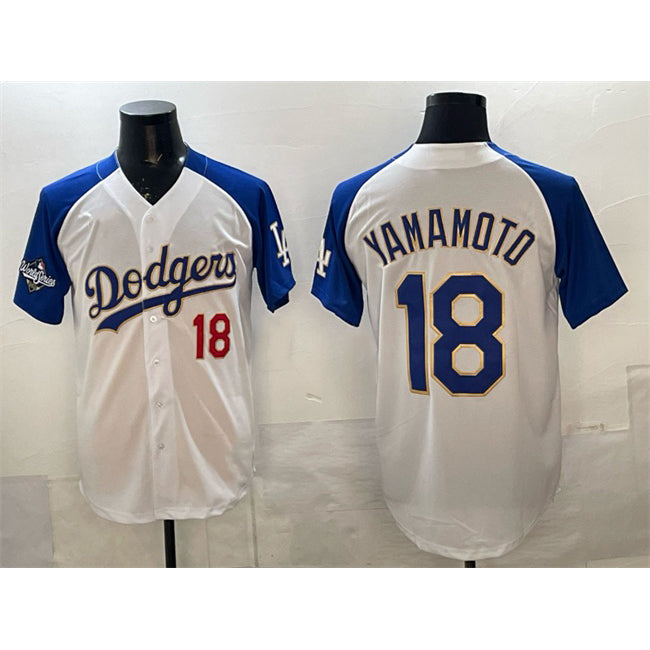 Los Angeles Dodgers #18 Yoshinobu Yamamoto White Royal CONTON 2025 World Series Patch Limited Stitched Jersey