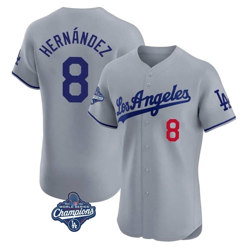 Los Angeles Dodgers #8 Enrique Hern¨¢ndez Player Gray CONTON World Series Meet Limited Elite Home Stitched Jerseys